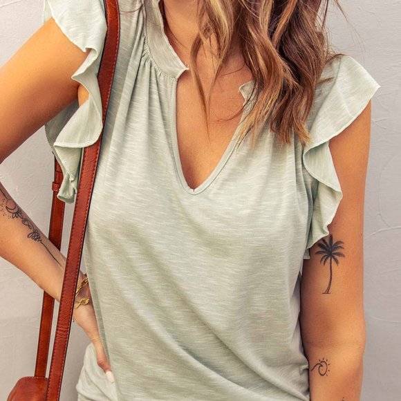 Casual V-Neck Butterfly Sleeve Top NWT - Picture 1 of 4